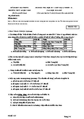 Đề kiểm tra học kì I Địa lí lớp 12 - Mã đề 152 - Năm học 2016-2017 - Trường THPT Lê Quý Đôn